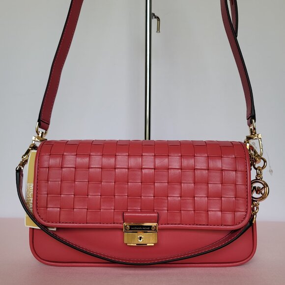 MICHAEL KORS Bradshaw Woven Smooth Leather Convertible Bag-Lt Berry Sorbet ⭐ - Picture 1 of 16